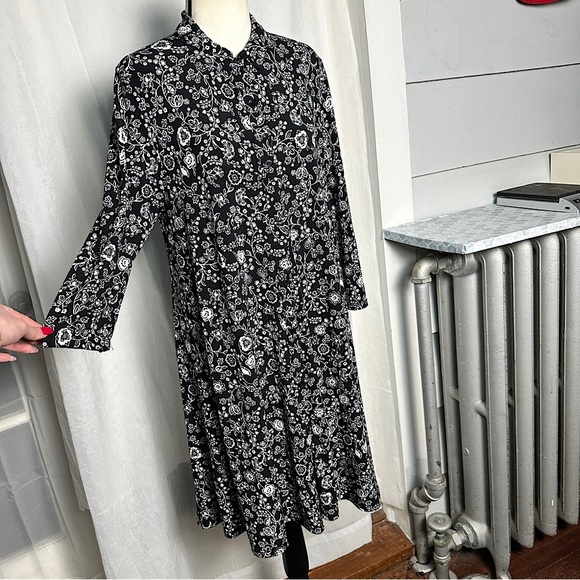 Harlow & Rose Floral Paisley Black & White Collared Flowy Maxi Dress Teacher - Picture 16 of 17